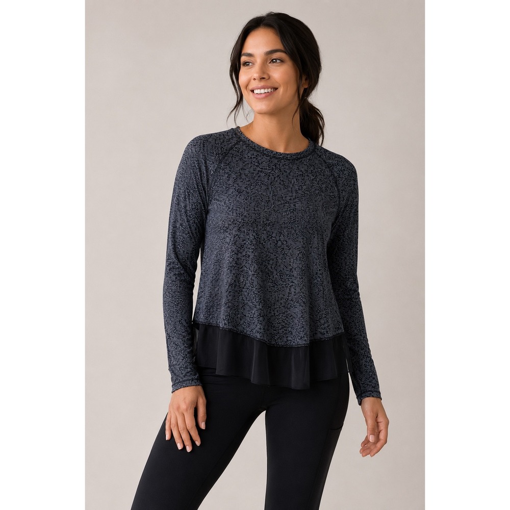 Lululemon Black Speckled Long Sleeve Mesh Hem Activewear‎ Top Women's 8